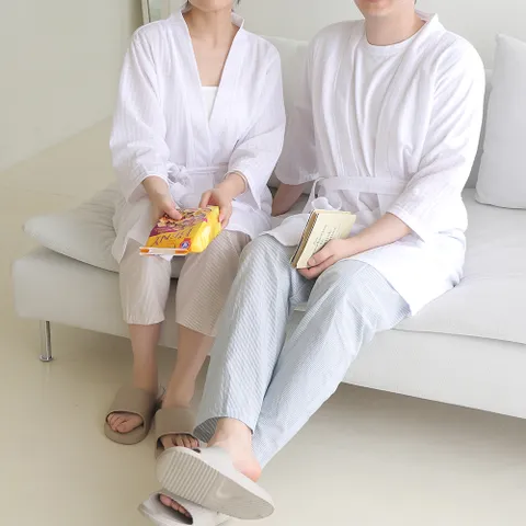 자체제작 남녀 마일드 와플 가운 화이트 샤워 목욕 가운 나이트가운 호텔 슬립