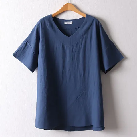 아이우먼 무지브이넥린넨반팔 OLD654M106 빅사이즈