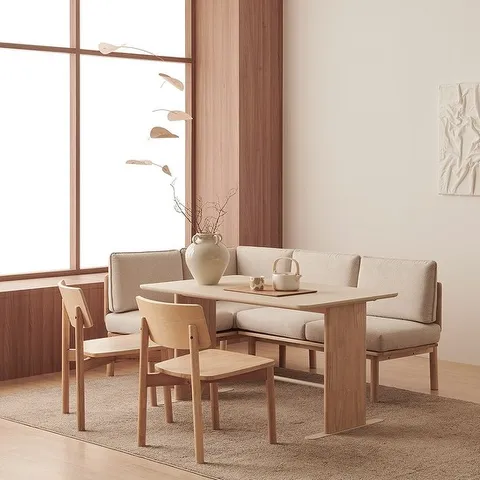 포레 컴포트 4인 라운지세트  벤치1, 코너벤치1, 원목의자2 포함