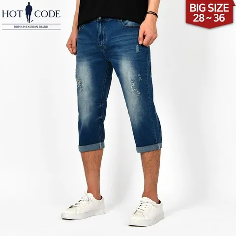 [하프클럽/핫코드]남자 여름 7부바지 청바지 데미지 HC810