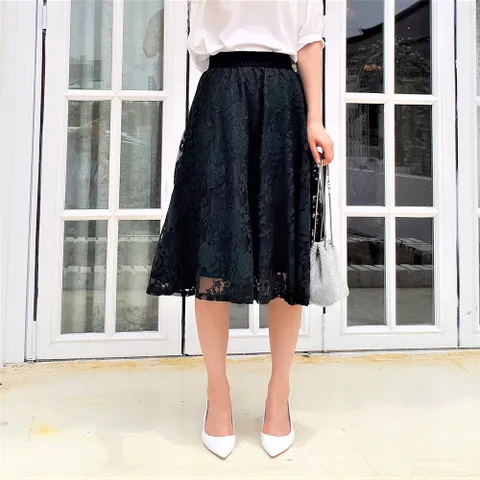 [엠지]여성 여름 롱스커트 레이스 정장 망사 결혼식 상견례 66 77 88 40대 50대 썸머 밴딩 롱치마