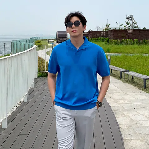 [하프클럽/게리오]썸머 오픈카라 원버튼 반팔 니트