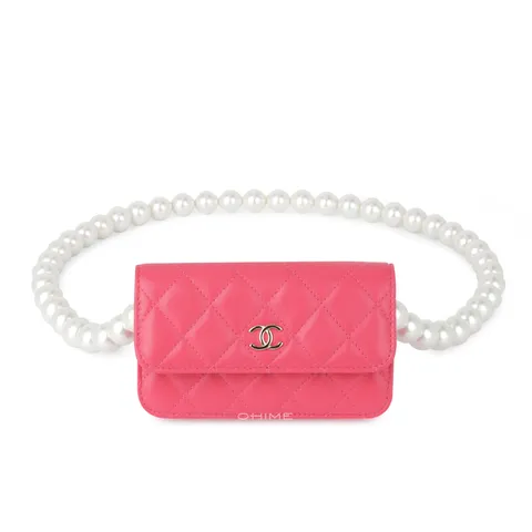 (국내당일출고) 백 크로스 미니 진주 스트랩 카프스킨 핑크+골드