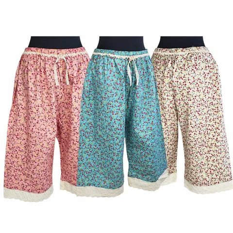 플라워 면 7부 파자마/여성 레이스 면 잠옷바지