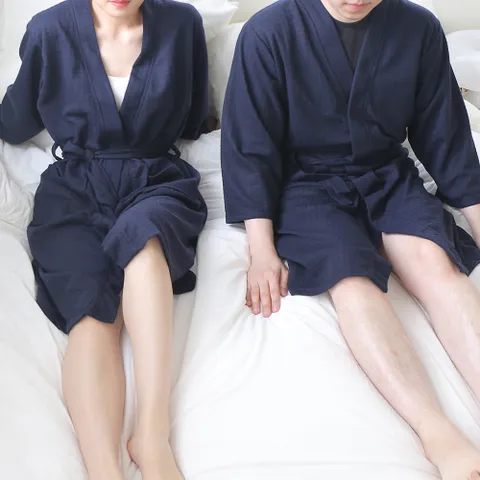 남녀 마일드 와플 샤워가운 네이비