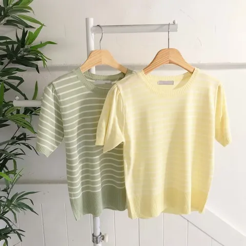 [브리치] 보블리에 / 마카롱 스트라이프 여름 반팔 니트