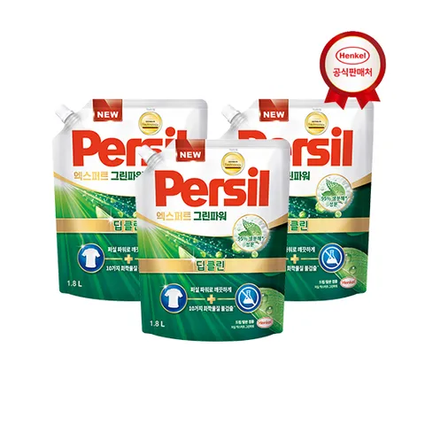 퍼실 그린파워 1.8Lx3개 세탁세제 일반/드럼 겸용