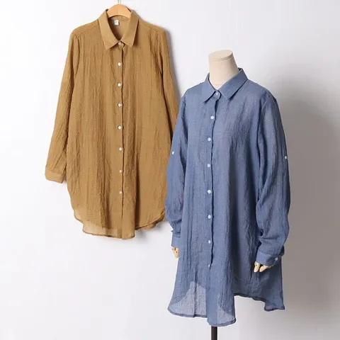 [하프클럽/아이우먼]빅사이즈 107 아사면오버핏카라셔츠 DIRD797