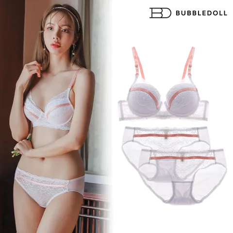 세탁망 비쥬 화이트 와이어 브라팬티+세탁망 4pcs 속옷세트