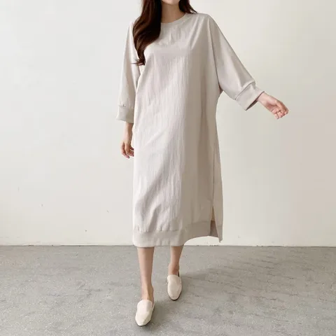 [옷자락] 루즈핏 간절기 라운드넥 캐주얼 긴팔 롱 원피스