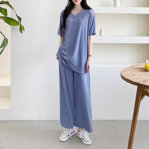 [옷자락] 여름 와이드핏 봄 캐주얼 반팔티셔츠 팬츠 세트