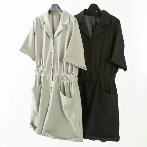 빅사이즈사랑해요 E467L107 심플버튼셔링점프슈트 CM