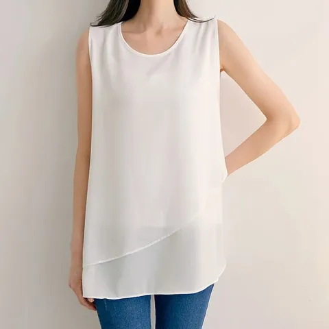 [하프클럽/드리다]드리다 DB21123 여성 여름 이중 쉬폰 나시 민소매 정장 이너 빅사이즈 블라우스 흰 핑크 검정 40-50대 중년