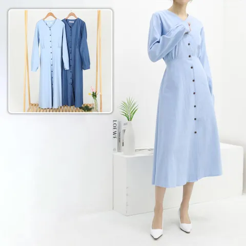 V넥 셔링 데님 원피스 203E016S 빅사이즈 여성