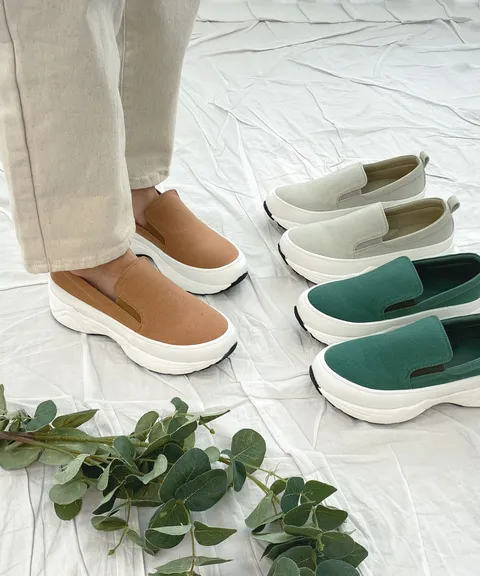 심플 여성 키높이 통굽 패브릭 슬립온 RJ-af6018