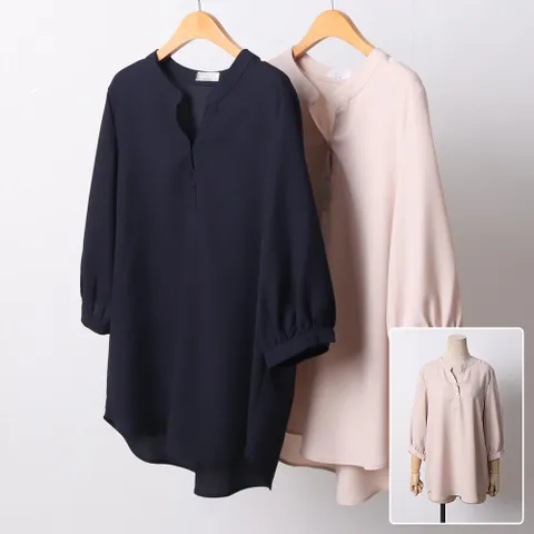 헨리넥 반버튼 7부 블라우스 203D269S 빅사이즈 여성