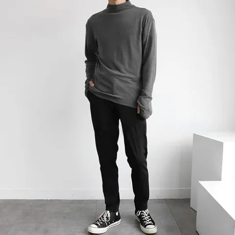 [브리치]  / 봄 가을 겨울 워머 반폴라 긴팔티셔츠 / 차콜 흰 검