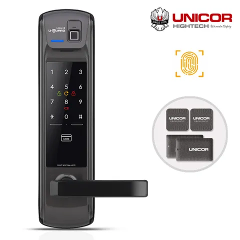 [수도권설치] 유니코 지문인식 신제품 레체2 카드키4개+번호키 0초즉시잠금 잠김속도조절 이중인증 현관문 도어록 디지털도어락