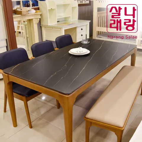 [나랑살래] 빈티지 카르멘 블랙 세라믹 6인 식탁 세트벤치형 / 벤치, 체어 3개