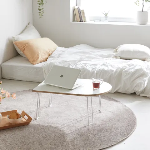 데일리 화이트 반타원 접이식 좌식 테이블 W700