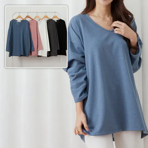 루즈 브이넥 긴팔티 201C564S 빅사이즈 여성