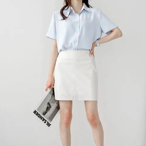 [하프클럽/옷자락]여자 반팔 링클프리 단정한 무지 셔츠