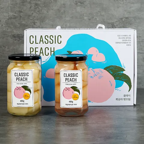 복숭아병조림 선물세트 2종 백도490g+핑크490g