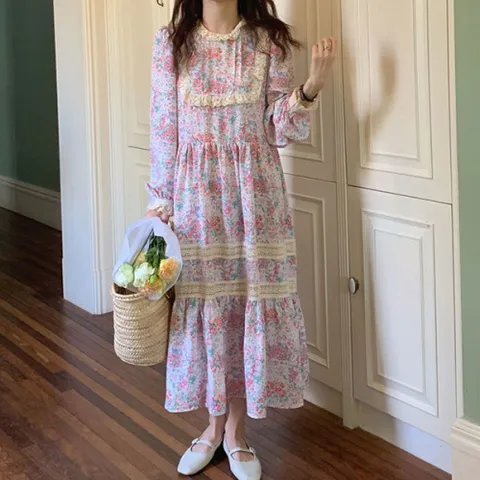 [브리치]  / 플로럴 꽃무늬 레이스 하늘한 간절기 원피스