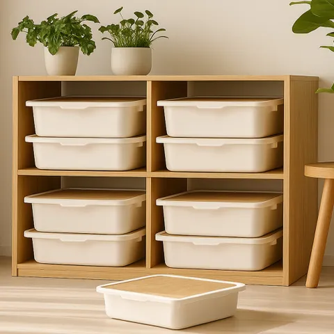 모모 팬트리 리빙박스 우드상판 M 2개+2개 총 4개 옷 수납 장난감 정리함 적층형