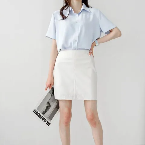 [옷자락] 여자 반팔 링클프리 단정한 무지 셔츠