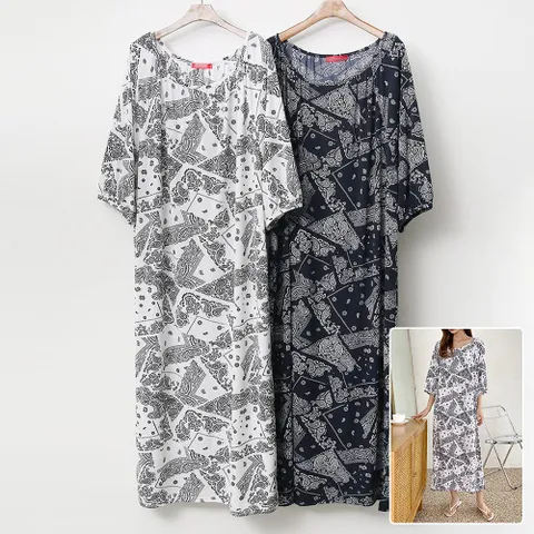 롱 일자 페이즐리 원피스 107E080S 빅사이즈 여성