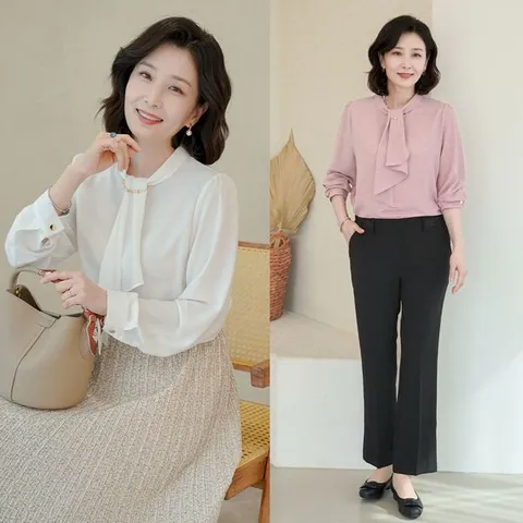 [하프클럽/쉬즈마담]T56154 러플타이 목걸이 블라우스/마담/중년여성옷