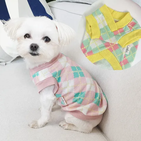 아가일티셔츠 강아지옷 실내복 강아지명품옷 애견옷