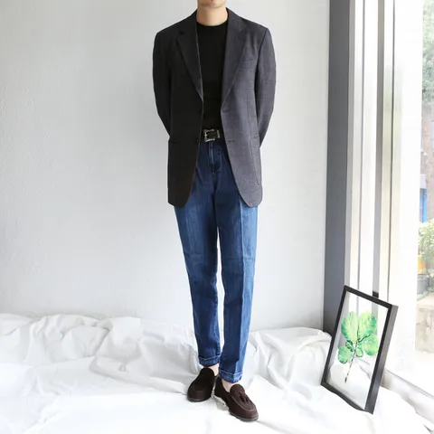 [브리치]  / 봄 가을 잔체크 블레이저 자켓 정장 마이 / 네이비블