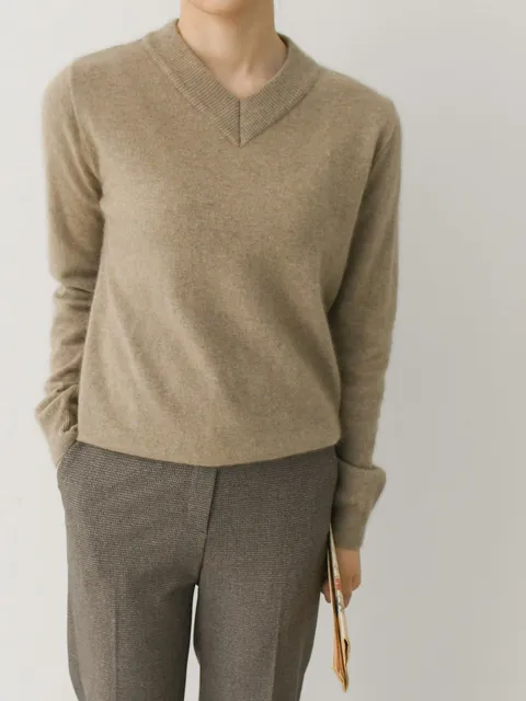 여자 봄 가을 겨울 따뜻한 라쿤 울 무지 브이넥 니트 티셔츠 핏이 예쁜 편한 이너티 스웨터