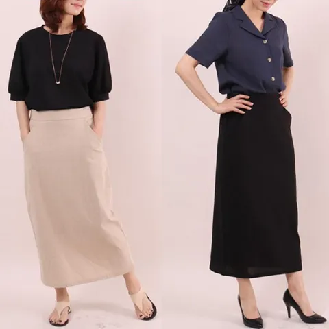 뒷밴딩 코튼 린넨 롱스커트 1075448S 빅사이즈 여성