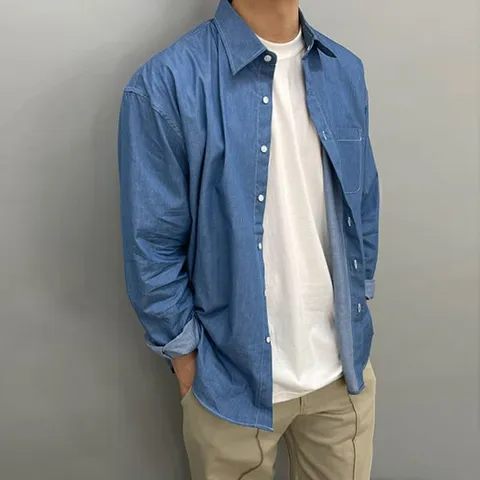[브리치]  / 봄 가을 오버핏 데님 셔츠 청남방 / 빅사이즈 3XL 4XL