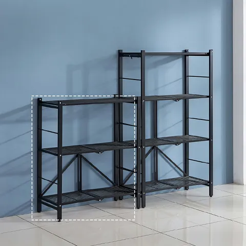 엘린까사 원터치 접이식 폴딩선반 3단 4단 다용도 철제 앵글 베란다 수납선반 진열대 수납장