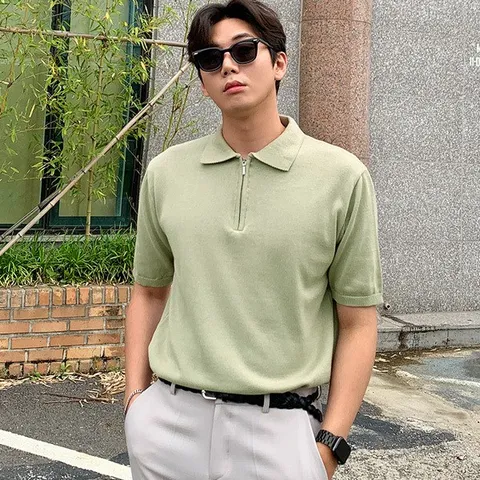 [하프클럽/게리오]기획 13COLOR 쿨링 반집업 반팔카라 니트 티셔츠