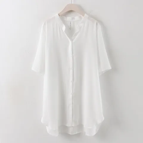 아이우먼 내츄럴 쉬폰 롱 블라우스 HG0176RM107 빅사이즈