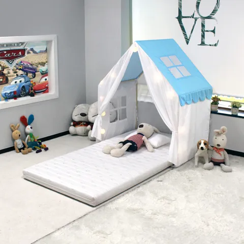 빅 하우스 (블루) 싱글 플레이 텐트 캐노피 어린이 공주 침대