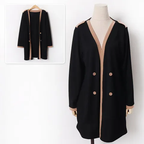배색 견장 버튼 롱가디건 108B365S 빅사이즈 여성