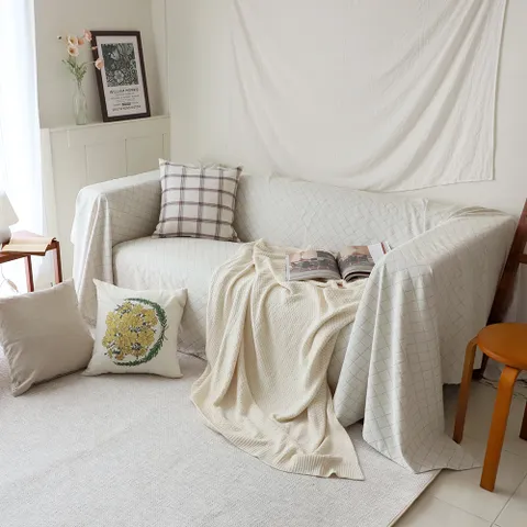 까사베르데 쿠잉 체크 아이보리 소파커버 2size