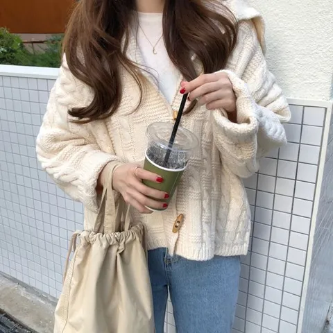 [하프클럽/모노위크]빅카라 떡볶이 꽈배기 니트가디건