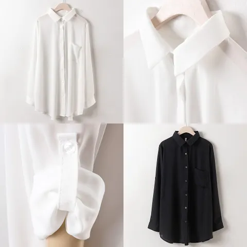 빅사이즈 메인 쉬폰 블라우스 HG0406 베이직 롱 셔츠