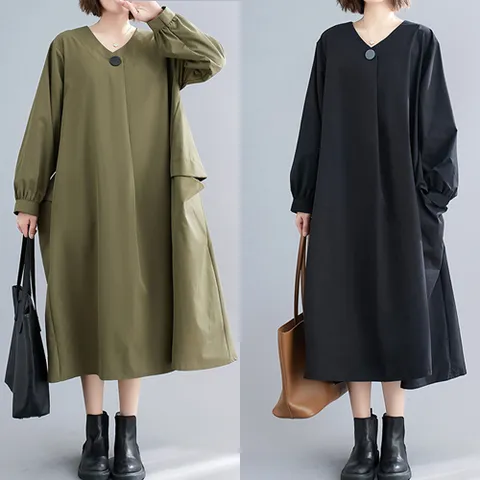 [빅사이즈] B-229492 긴팔 롱 원피스/빅사이즈/루즈핏/오버핏/쉬폰/린넨/세트