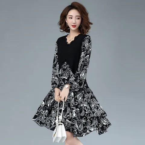 [아임럭시]다비다[8816]-탑 배색 페이즐 나염 원피스