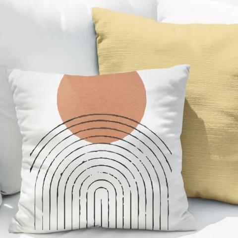 하프썬 도형라인 모던아트 번트오렌지 방석 쿠션커버70x70