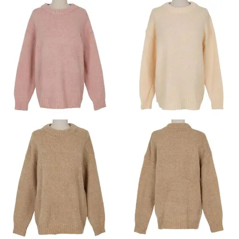 [하프클럽/모노위크]캔디바 도톰 보카시 라운드넥 루즈핏 롱 니트