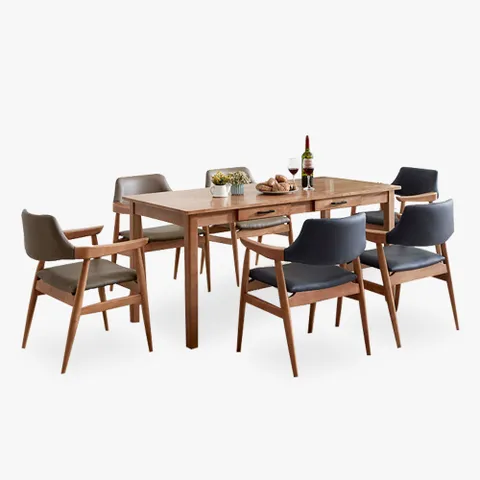 미네뜨 원목 6인식탁세트 가죽팔걸이의자 착불